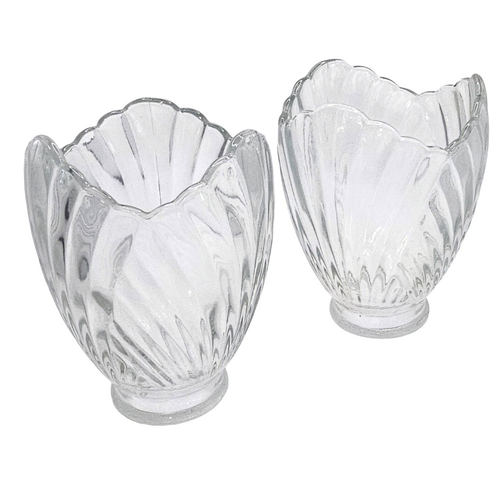 Clear Glass Tulip Lamp Shade Scalloped Petal Replacement‎ 2.25 Fitter Set of 2